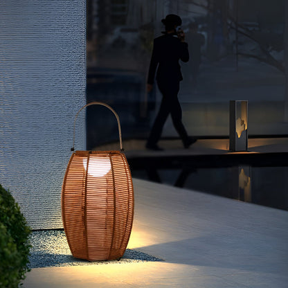 Rattan Floor Lantern LED Waterproof Portable Modern Outdoor Light