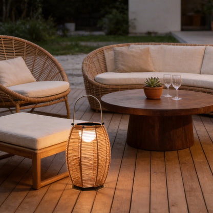 Rattan Floor Lantern LED Waterproof Portable Modern Outdoor Light