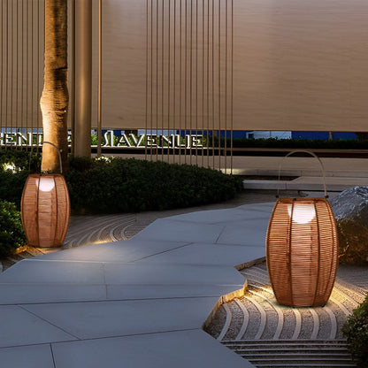 Rattan Floor Lantern LED Waterproof Portable Modern Outdoor Light