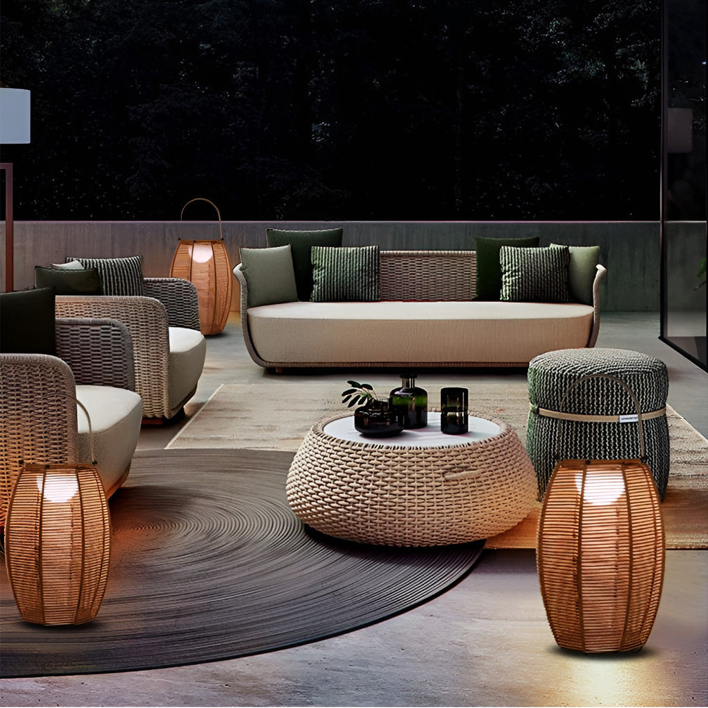 Rattan Floor Lantern LED Waterproof Portable Modern Outdoor Light
