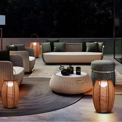 Rattan Floor Lantern LED Waterproof Portable Modern Outdoor Light