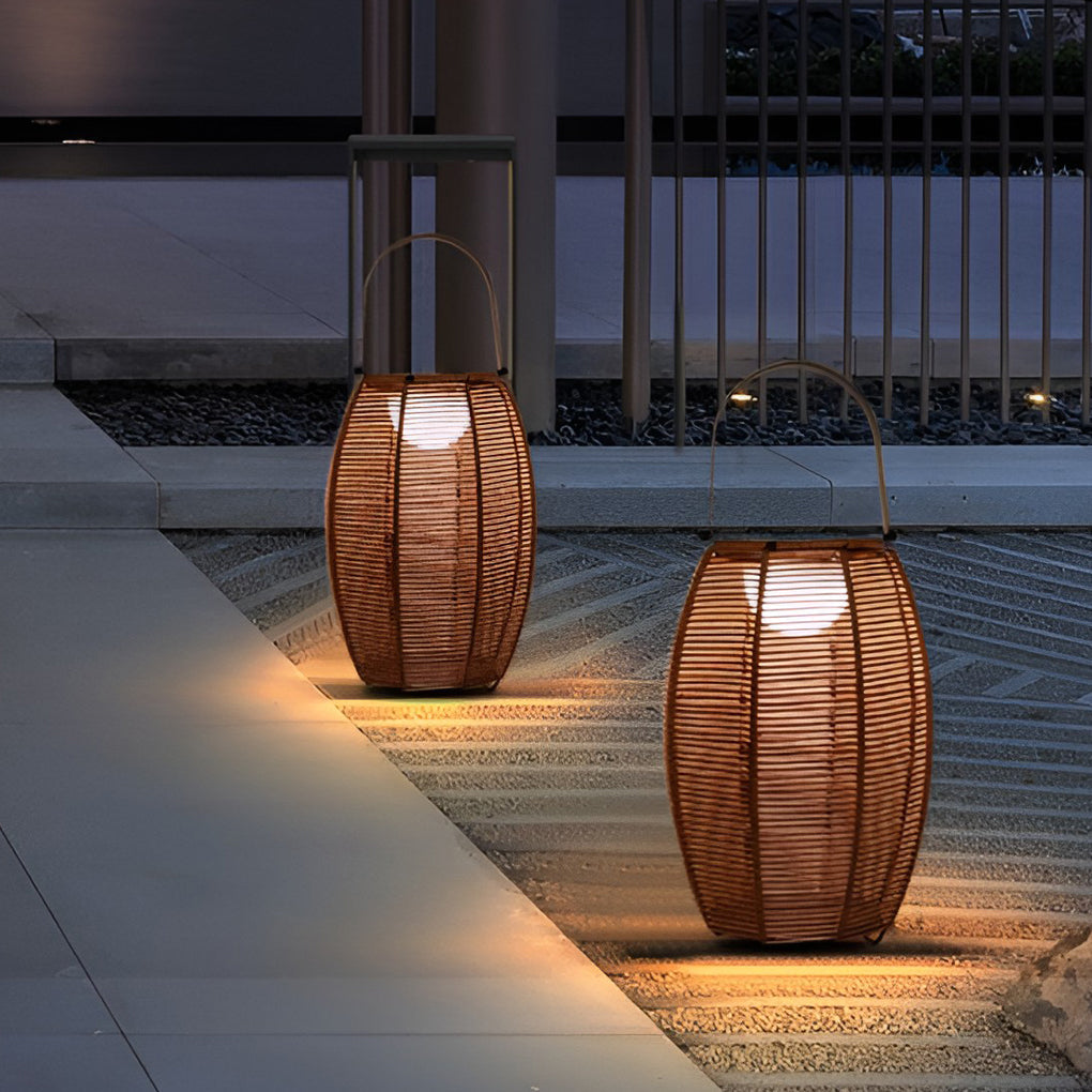 Rattan Floor Lantern LED Waterproof Portable Modern Outdoor Light
