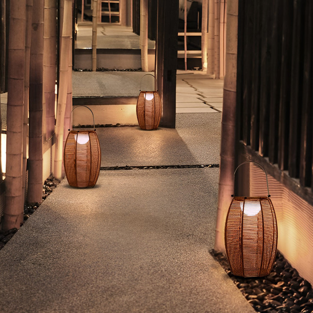 Rattan Floor Lantern LED Waterproof Portable Modern Outdoor Light