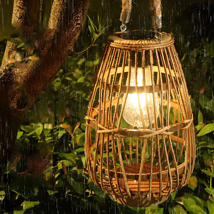 Rattan Solar Lantern Portable Waterproof Vintage Light