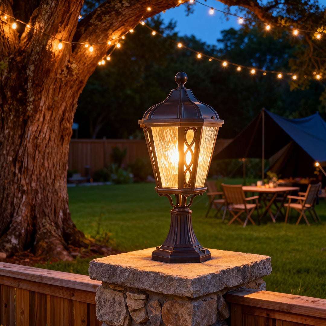 Black Post Light Aluminum with Glass Shade Weatherproof Lamp