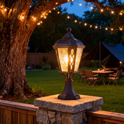 Black Post Light Aluminum with Glass Shade Weatherproof Lamp