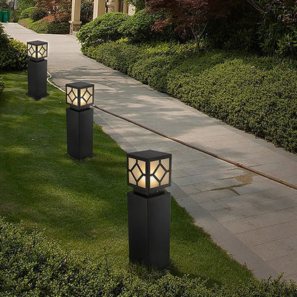 Elegant Solar-Powered Square Bollard Light Retro European Garden Lighting