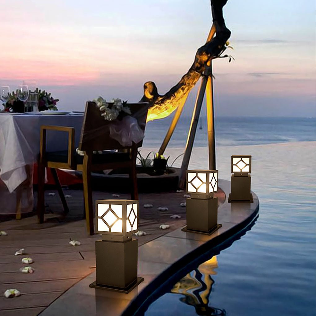 Elegant Solar-Powered Square Bollard Light Retro European Garden Lighting
