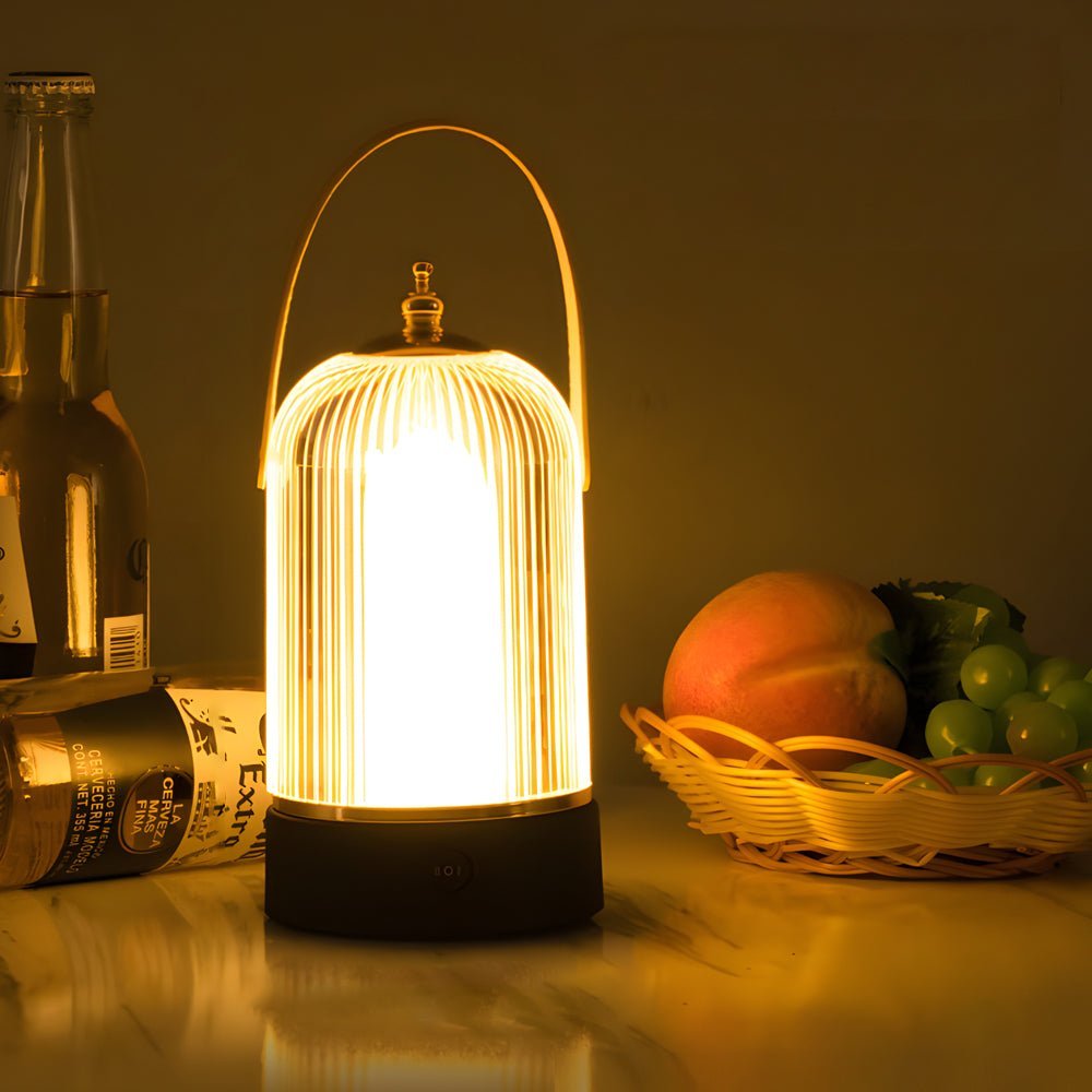 Ribbed Glass Table Lamp Lantern – Ambient LED Nightstand Light for Bedroom & Living Room