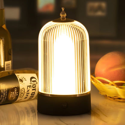 Ribbed Glass Table Lamp Lantern – Ambient LED Nightstand Light for Bedroom & Living Room