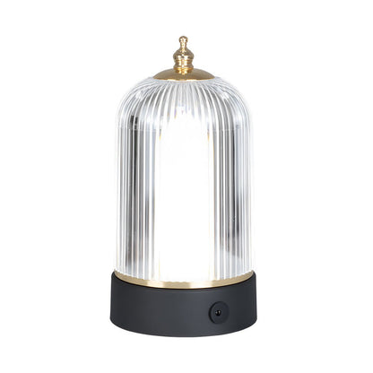 Ribbed Glass Table Lamp Lantern – Ambient LED Nightstand Light for Bedroom & Living Room