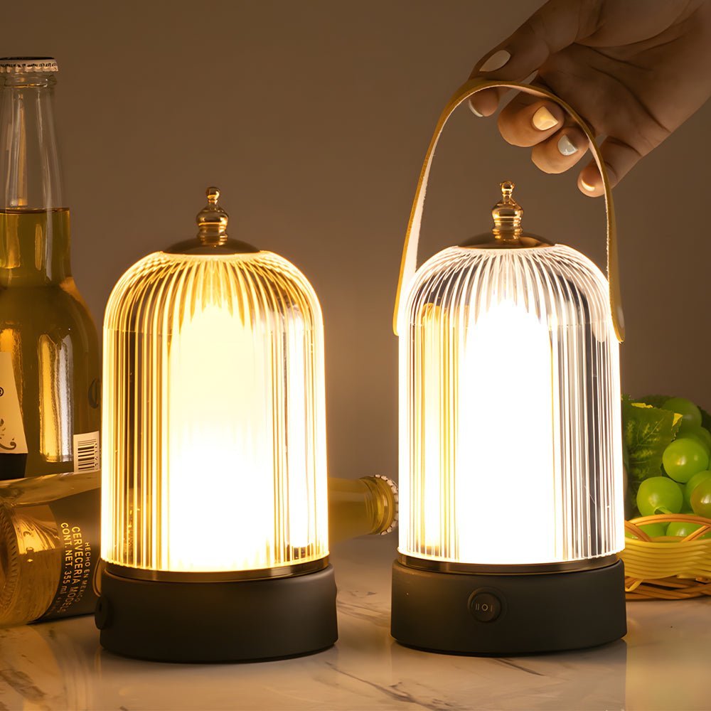 Ribbed Glass Table Lamp Lantern – Ambient LED Nightstand Light for Bedroom & Living Room