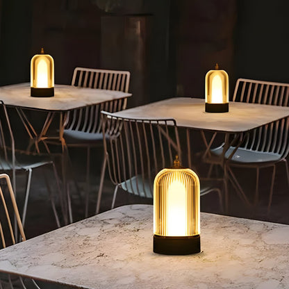 Ribbed Glass Table Lamp Lantern – Ambient LED Nightstand Light for Bedroom & Living Room