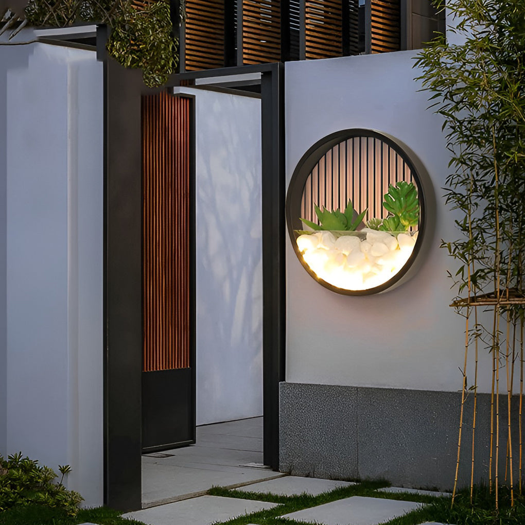 Round Plant Wall Lamp Natural LED Modern Outdoor Light