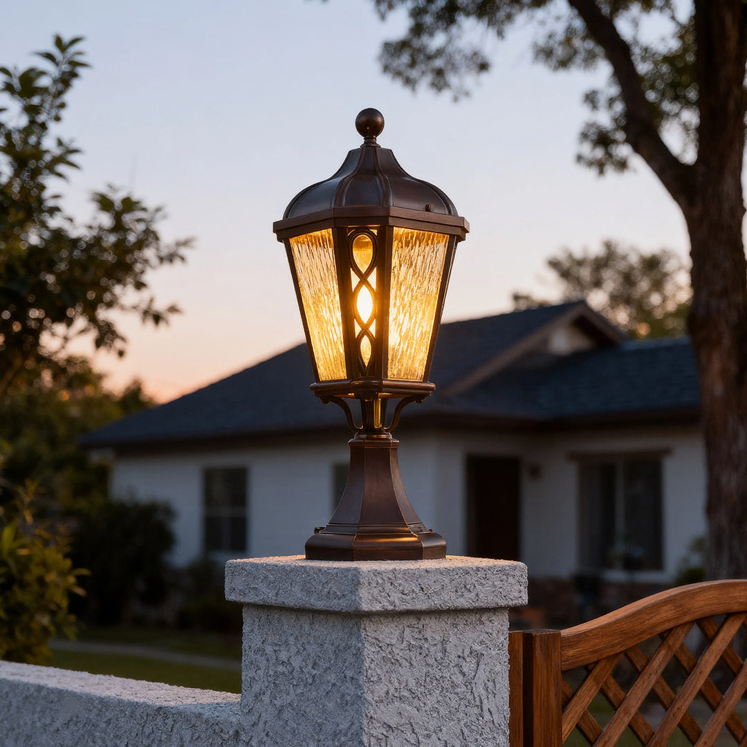 Black Post Light Aluminum with Glass Shade Weatherproof Lamp
