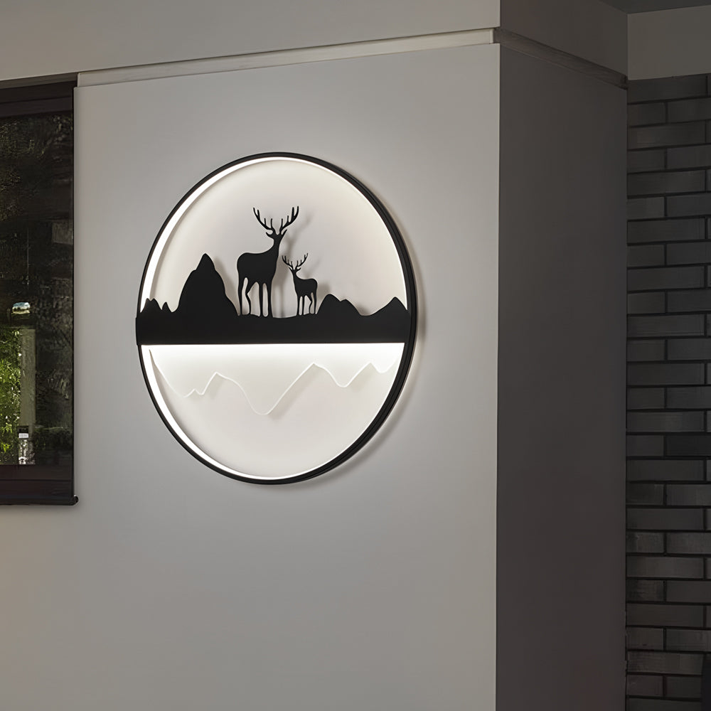 Silhouette Wall Light Outdoor Deer and Mountain LED Light