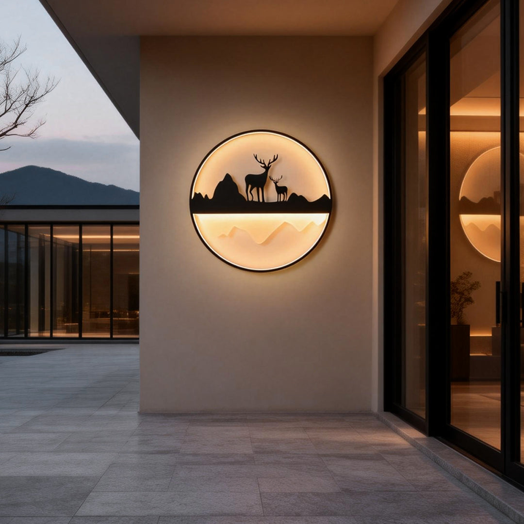 Silhouette Wall Light Outdoor Deer and Mountain LED Light