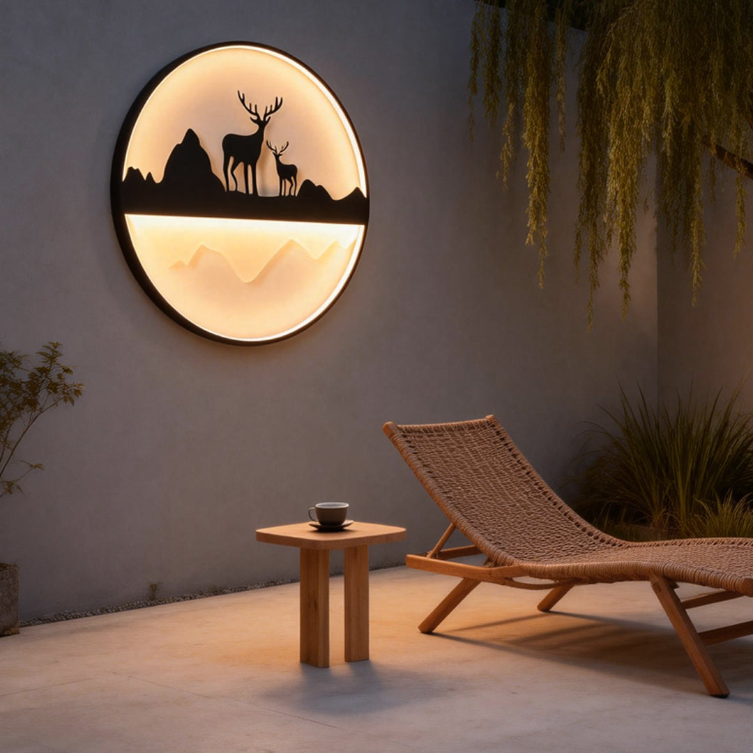 Silhouette Wall Light Outdoor Deer and Mountain LED Light