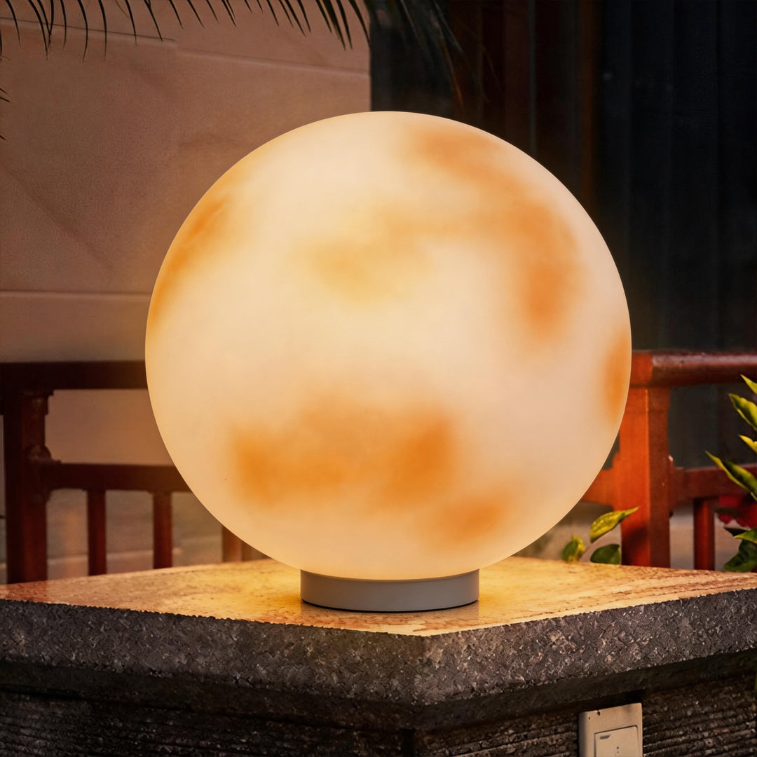 Moon-Shaped Stone Pillar Light – Solar & Hardwired Outdoor LED Decorative Post Cap Light