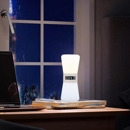 White Mini Table Lamp with Countdown Timer and Gravity Sensor — Ambient Hourglass Lamp
