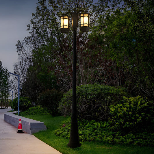 2 Head Outdoor Post Light Modern Black Waterproof Light