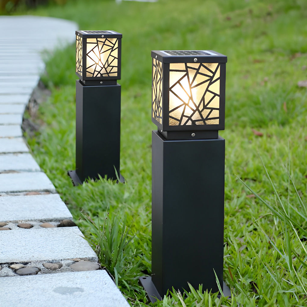 Solar Bollard Path Lights LED Black Waterproof Outdoor Lamp