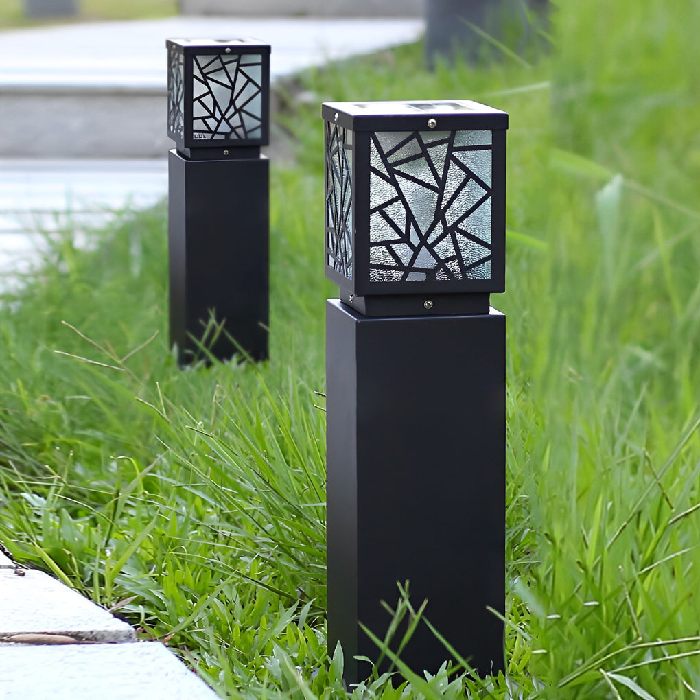 Solar Bollard Path Lights LED Black Waterproof Outdoor Lamp