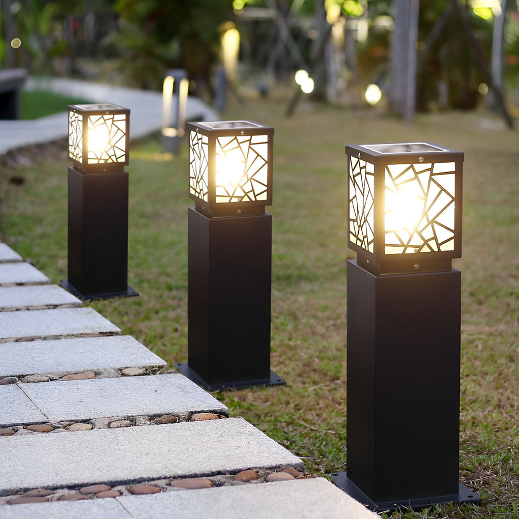 Solar Bollard Path Lights LED Black Waterproof Outdoor Lamp
