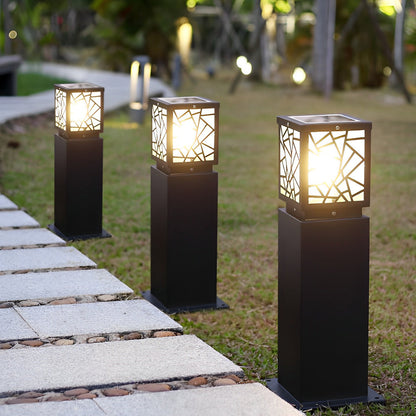 Solar Bollard Path Lights LED Black Waterproof Outdoor Lamp