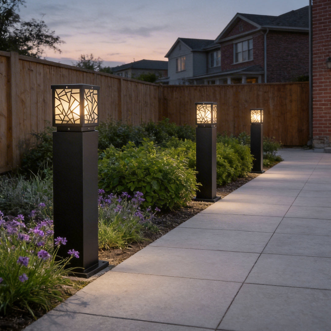 Solar Bollard Path Lights LED Black Waterproof Outdoor Lamp