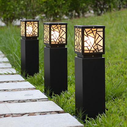 Solar Bollard Path Lights LED Black Waterproof Outdoor Lamp