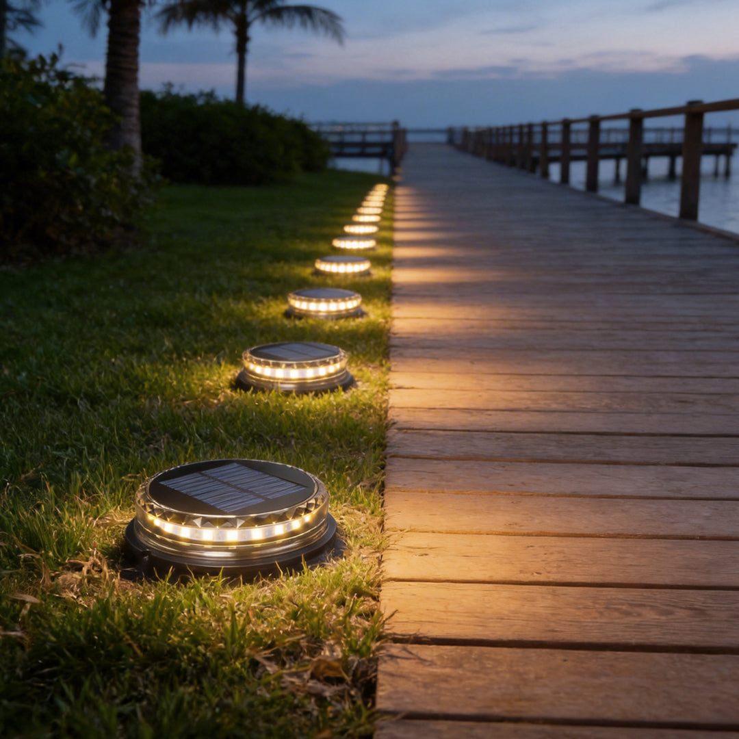 4 Pcs Solar Disc Light Modern LED Black Landscape Lighting