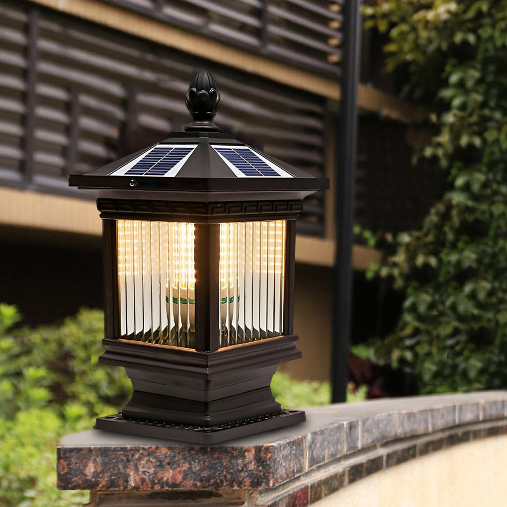 Solar Garden Post Lights Vintage Grille Fence Light
