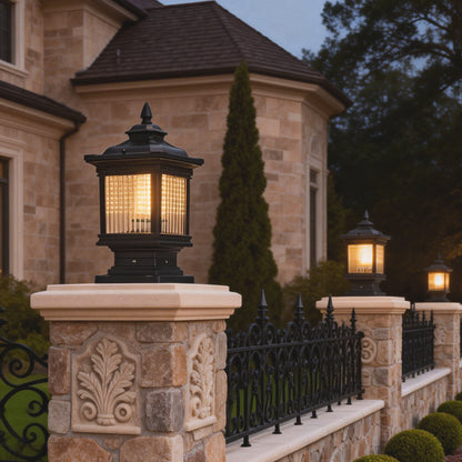 Solar Garden Post Lights Vintage Grille Fence Light