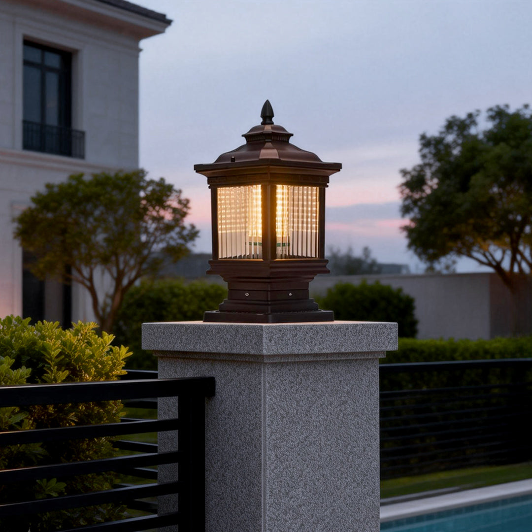 Solar Garden Post Lights Vintage Grille Fence Light