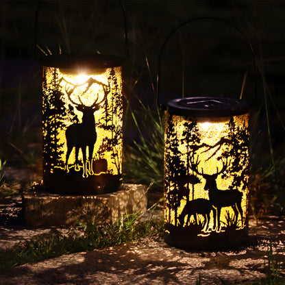 Solar Hollow out Lantern Deer Silhouette Waterproof LED Modern Lamp