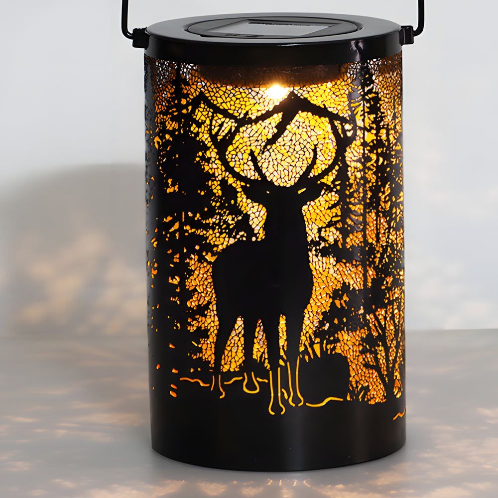 Solar Hollow out Lantern Deer Silhouette Waterproof LED Modern Lamp