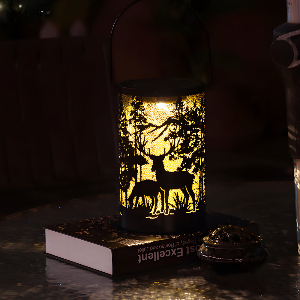 Solar Hollow out Lantern Deer Silhouette Waterproof LED Modern Lamp