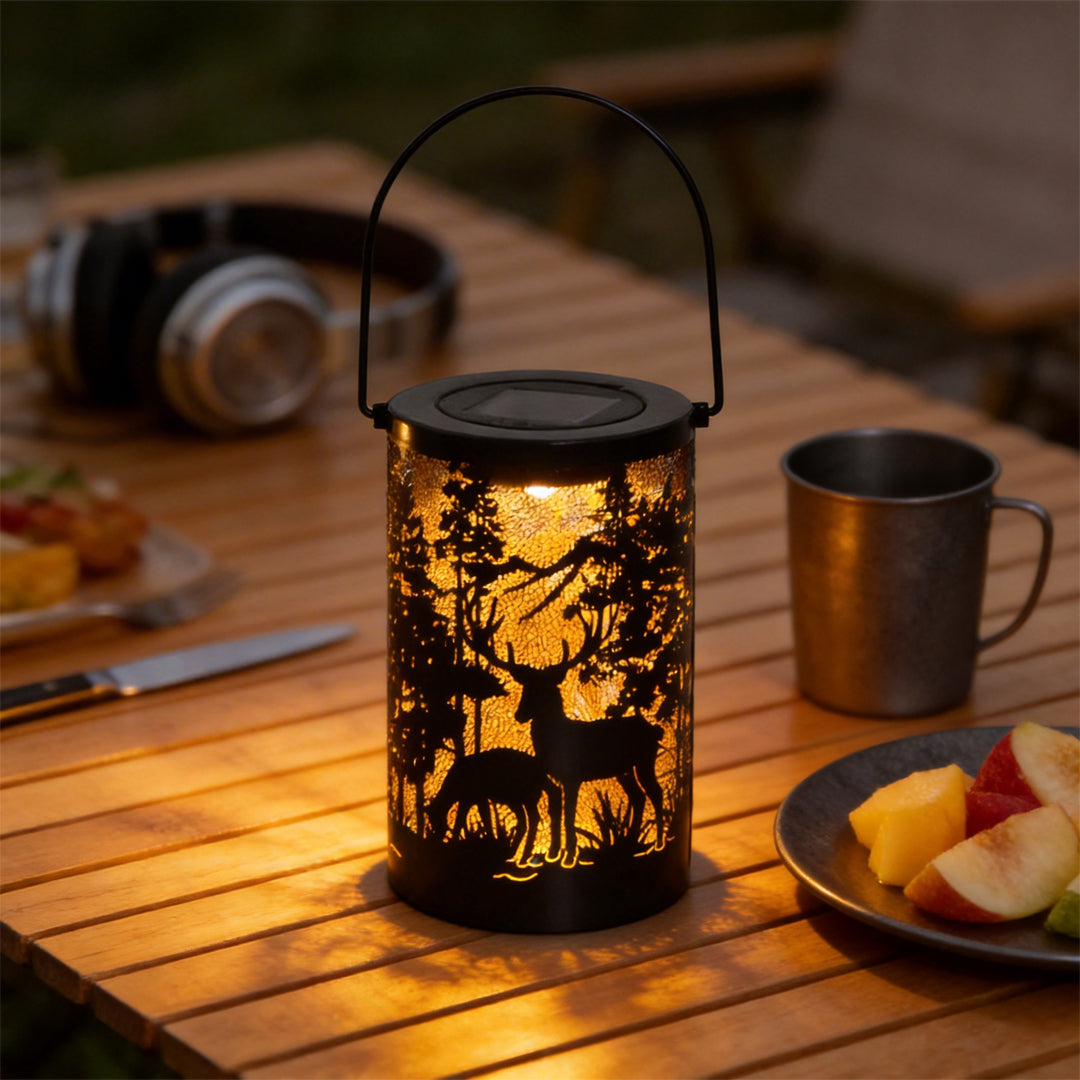 Solar Hollow out Lantern Deer Silhouette Waterproof LED Modern Lamp
