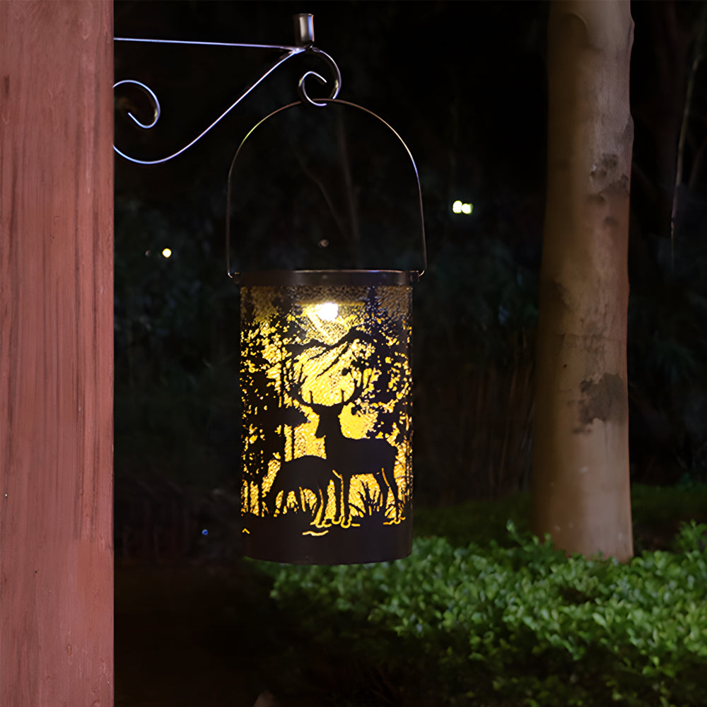Solar Hollow out Lantern Deer Silhouette Waterproof LED Modern Lamp