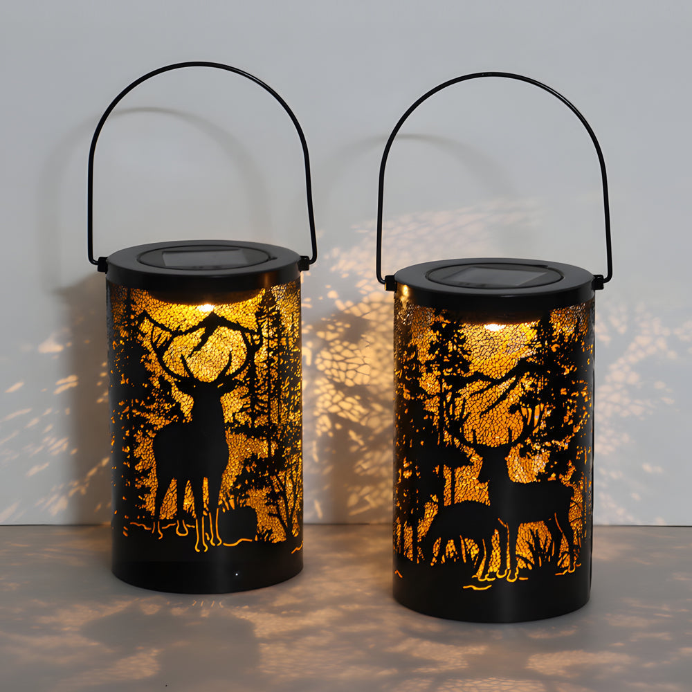 Solar Hollow out Lantern Deer Silhouette Waterproof LED Modern Lamp