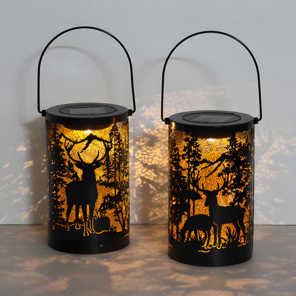 Solar Hollow out Lantern Deer Silhouette Waterproof LED Modern Lamp