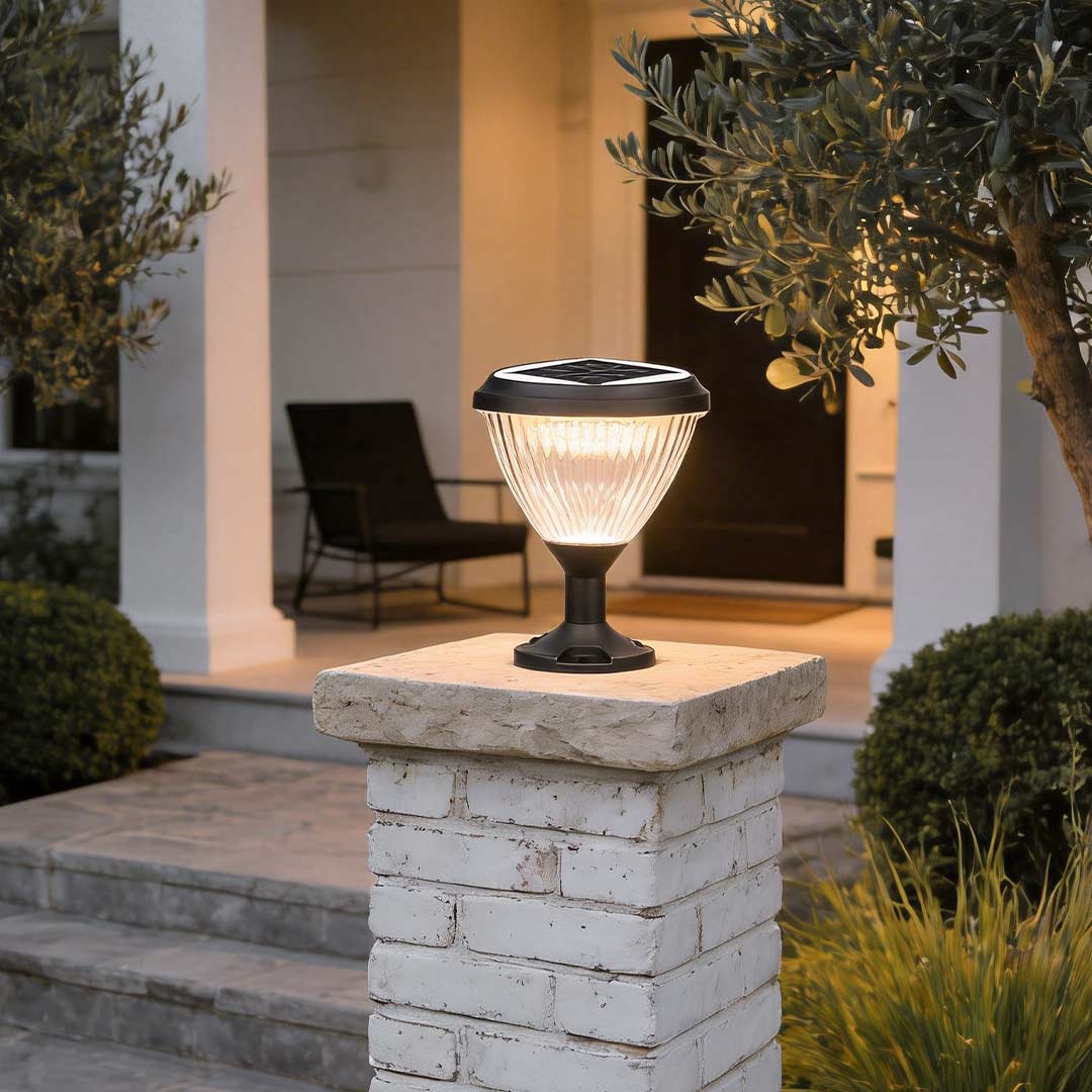 Solar Light Post Cap Minimalist Black LED Metal Light