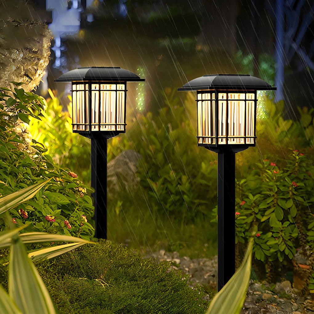 2-PCS Solar Outdoor Lawn Lights Vintage Square Waterproof Lamp