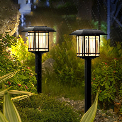 2-PCS Solar Outdoor Lawn Lights Vintage Square Waterproof Lamp