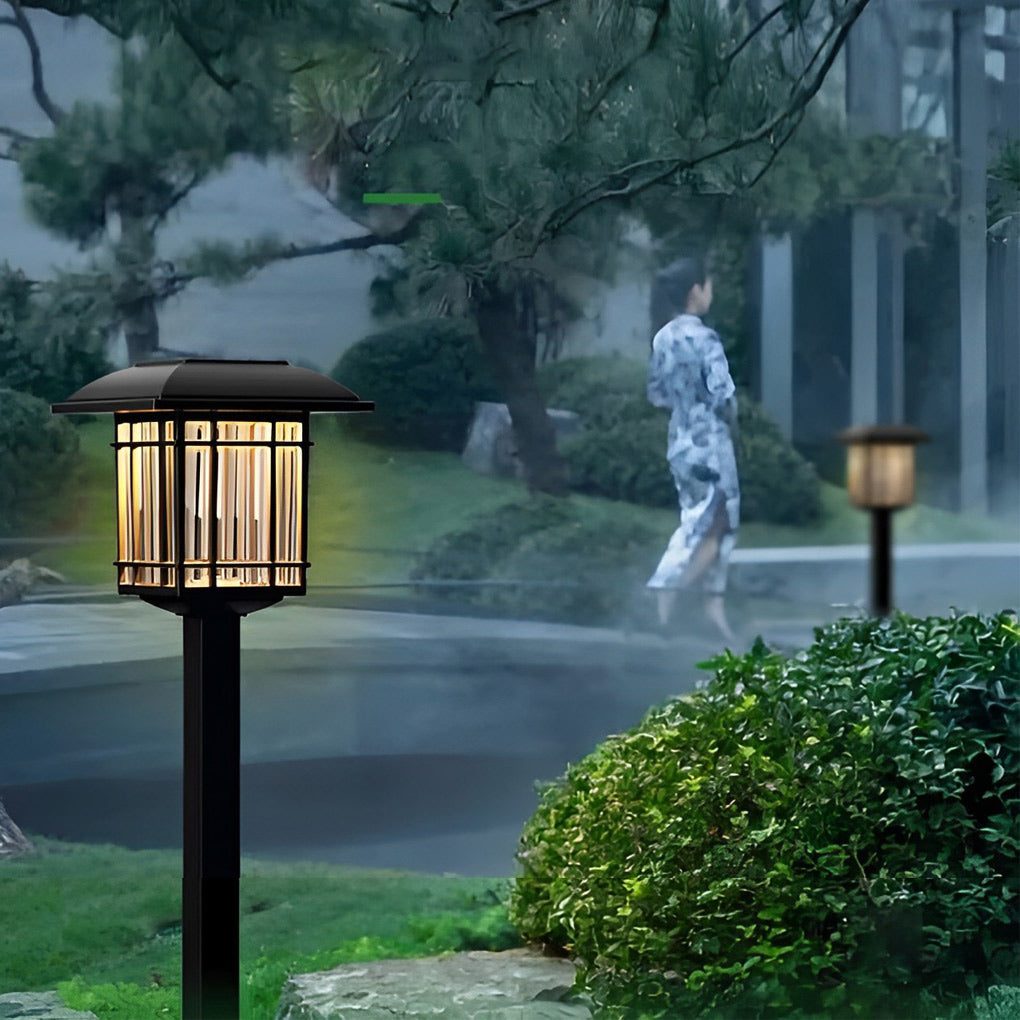 2-PCS Solar Outdoor Lawn Lights Vintage Square Waterproof Lamp