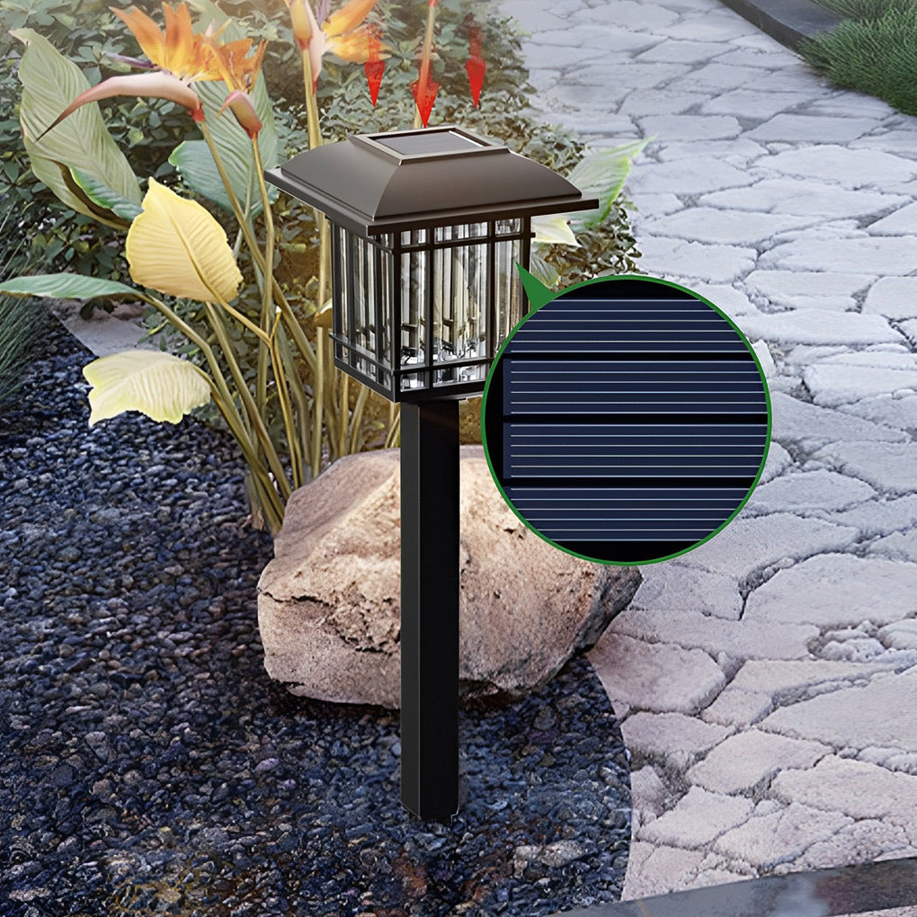 2-PCS Solar Outdoor Lawn Lights Vintage Square Waterproof Lamp