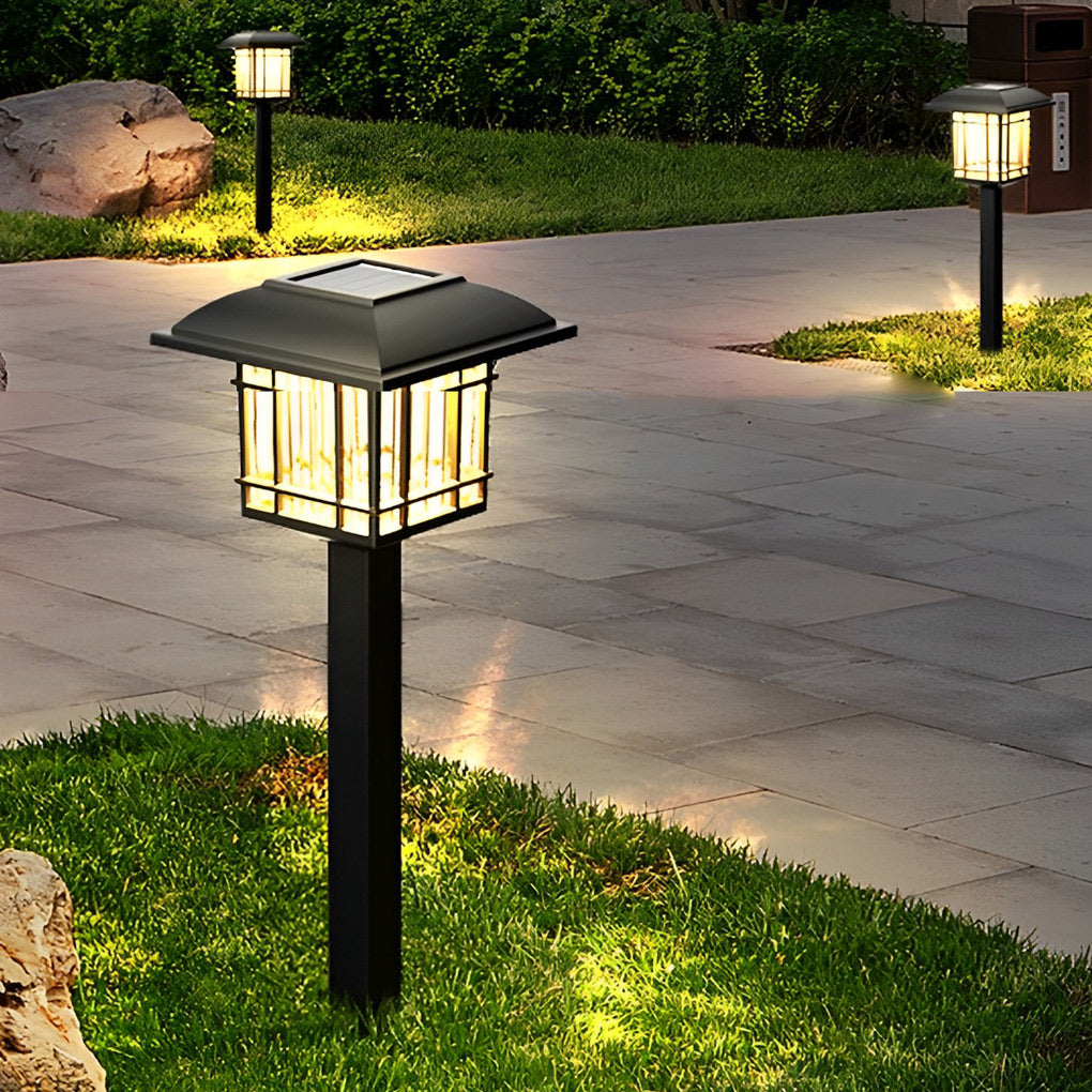 2-PCS Solar Outdoor Lawn Lights Vintage Square Waterproof Lamp