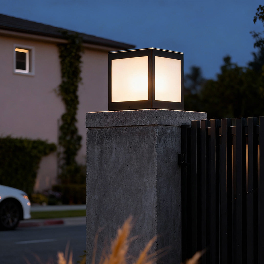 Solar Outdoor Pillar Lights Copper Glass Square Light
