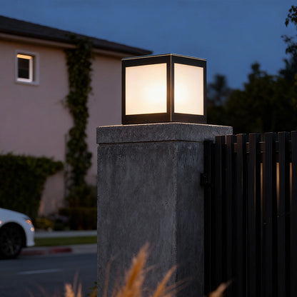 Solar Outdoor Pillar Lights Copper Glass Square Light